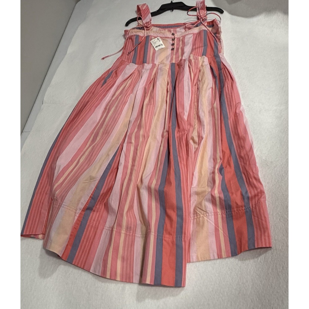 Free People NWT Woman's S Primavera Stripe Midi Dress Pink Coral & Blue NWT - Picture 10 of 11